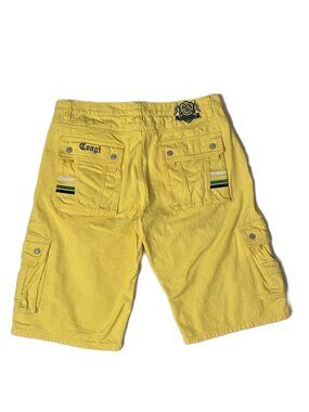 Vintage Y2K Coogi Cargo Shorts Mens 42 Yellow *Flaw 90s Embroidered Logo Pockets